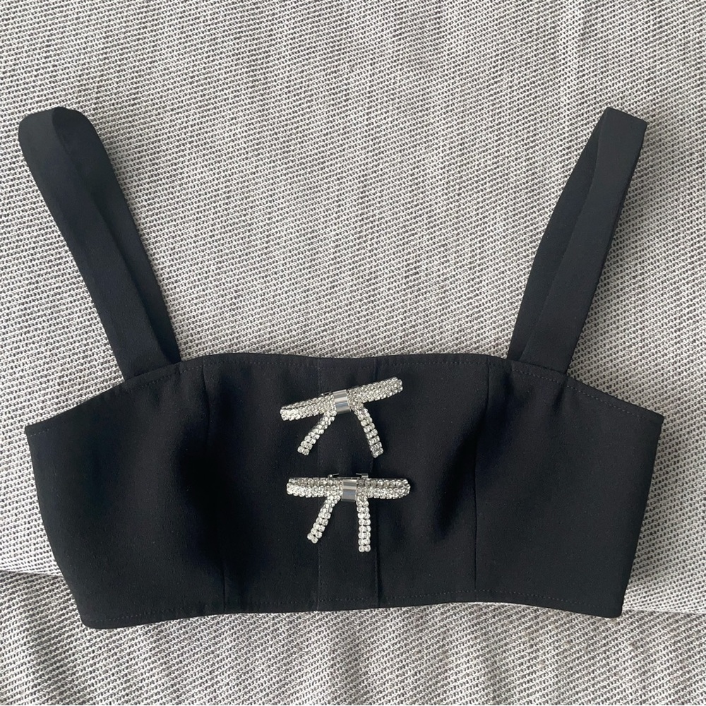 Self-Portrait BLACK CREPE CROP TOP Size 2